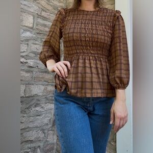 Patterned Tan & Brown Blouse